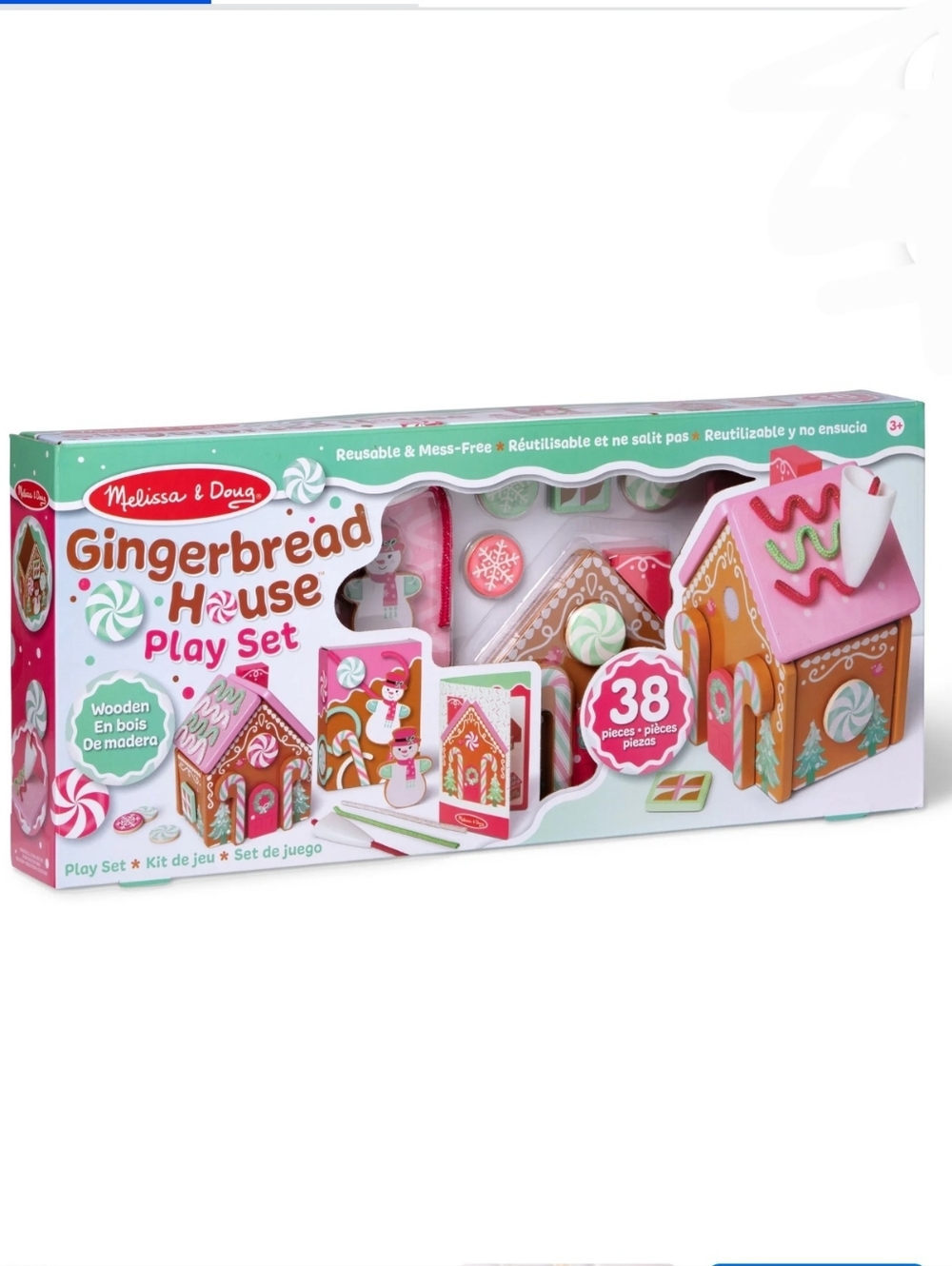 Melissa & Doug Pink Wooden Gingerbread House Reusable, Mess-Free Play Set Activi